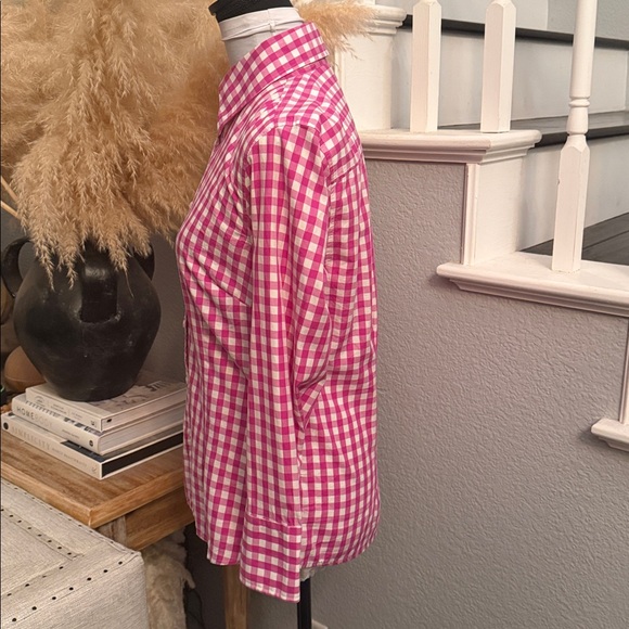 J. McLaughlin Pink Gingham Preppy Plaid Print Button Down Top Blouse Size 8 - Picture 3 of 6